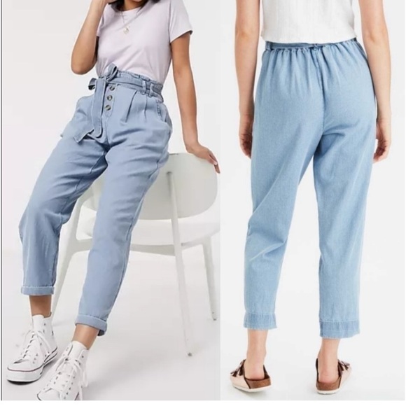 American Eagle Outfitters Pants - American Eagle Denim Paperbag Pants with Belt Size Large NWT P72